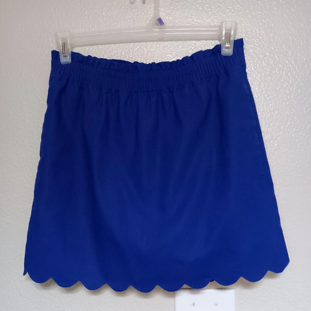 J. CREW blue linen blend scalloped hem mini skirt, 10